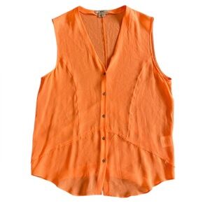 Helmut Lang Button Down Orange Sleeveless Silk Blouse‎ size P